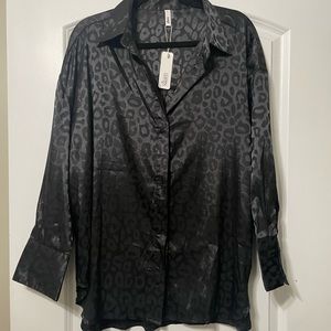 Glam! black leopard satin shirt